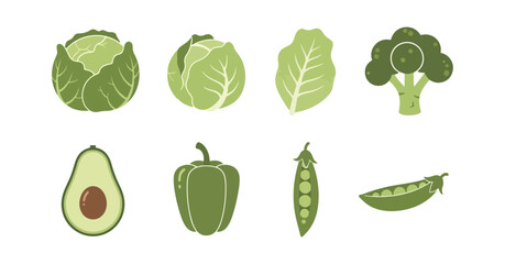 Variety of green vegetables illustration