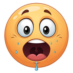 Fototapeta premium An emoji-style face with a drooling mouth, isolated on a white background, representing desire, hunger, attraction
