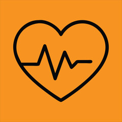 Heart with ECG Line Icon – Minimal Medical Vector on Orange Background