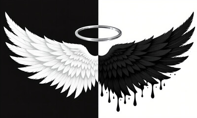 Angel and Demon Wings with Halo: Good Versus Evil Concept Illustration