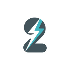 Number two icon with blue lightning bolt, Stylized number two graphic featuring a sharp electric bolt, symbolizing energy, technology, progress, or high performance.


