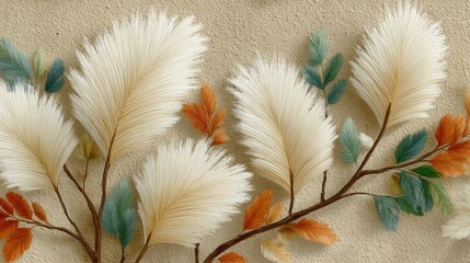 White palm frond pattern on sandy background
