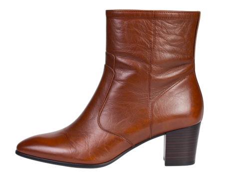 Side View of Brown Knee-High Leather Boot with Pointed Toe, isolated on transparent background PNG - Powered by Adobe