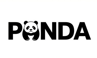Creative Panda Wordmark Logo Design, Cute Animal Icon on White Background