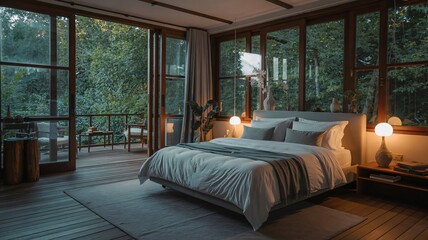 Relaxing bedroom retreat with nature view, perfect for tranquil vacation rentals