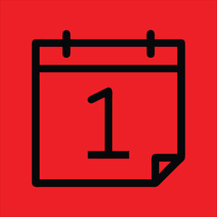 Stylized Calendar Icon with Date 1 and Folded Corner on Red Background