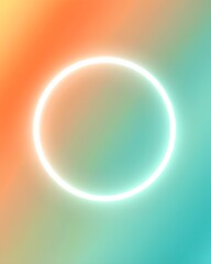 A glowing white neon ring on a vibrant, abstract gradient of orange and teal. A modern and energetic background for logos or text.
