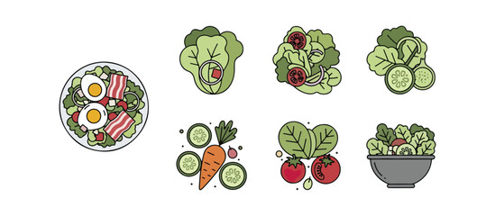 Various salad ingredients illustrations