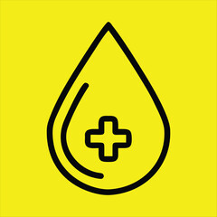 Medical Droplet Icon – Health Symbol with Cross on Yellow Background