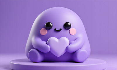 Cute Purple Blob Character Holding a Heart on a Matching Platform