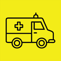 Ambulance Icon – Emergency Medical Vehicle on Yellow Background
