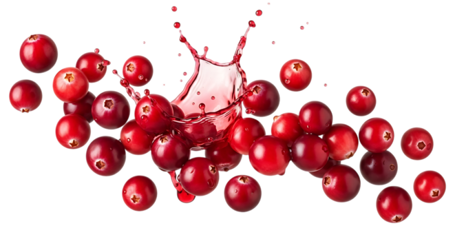 Cranberries Splashing in Red Juice on Black Background