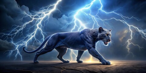 Majestic Black Panther Stalks Across a Crackled Landscape Under a Dramatic Electrical Storm