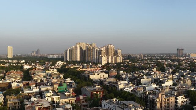 aerial view of delhi house with residential building dlf moti nagar, 4k footage
