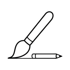Simple outline drawing of a paintbrush and pencil