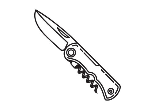 black and white pocket knife with corkscrew clip art preview