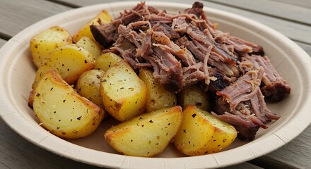 Roasted potatoes and pulled pork
