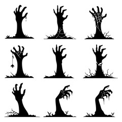 Zombie Hand Rising Silhouette Vector Collection – Creepy Halloween Clipart