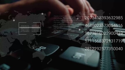 Time lapse of man working on laptop computer keyboard with graphic user interface GUI hologram showing big data science technology, digital network connection and computer programming algorithm. Glean - Powered by Adobe