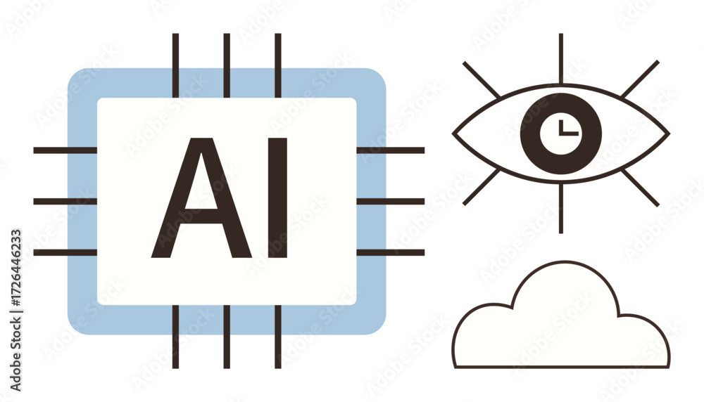 Aufkleber ai-themed design with microchip and ai text, an eye with a clock inside symbolizing machine vision, 
