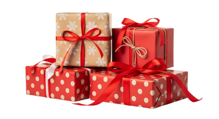 Stack of Wrapped Gift Boxes with Red Ribbons Keywords: gift, gifts, present, presents, wrapped