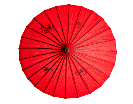 Red Umbrella with Black Swirl Pattern, Top-Down View, isolated on transparent background PNG
