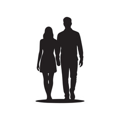 man and woman silhouette  Silhouette Couple in Harmony A minimalist silhouette captures a couple walking hand in hand, symbolizing love, companionship, and a shared journey   black silhouette vektor 