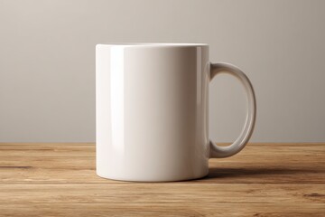 Obraz premium Empty White Coffee Mug on Wooden Table with Neutral Background