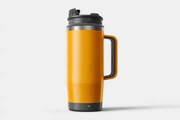 Bright Yellow Insulated Travel Mug with Black Lid and Handle