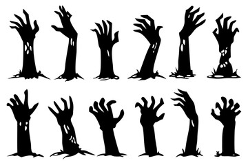 Zombie Hands Silhouette Vector Set – Creepy Halloween Graveyard Illustration
