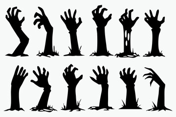 Zombie Hands Silhouette Vector Set – Creepy Halloween Graveyard Illustration