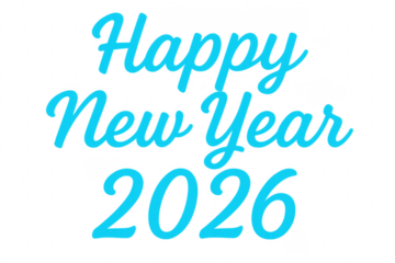 Happy new year 2026 text on transparent background