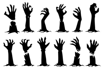 Zombie Hands Silhouette Vector Set – Creepy Halloween Graveyard Illustration