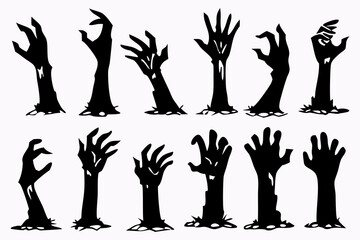 Zombie Hands Silhouette Vector Set – Creepy Halloween Graveyard Illustration