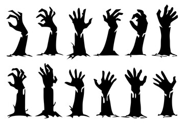 Zombie Hands Silhouette Vector Set – Creepy Halloween Graveyard Illustration