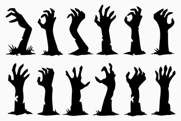 Zombie Hands Silhouette Vector Set – Creepy Halloween Graveyard Illustration