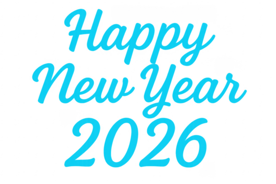 Happy new year 2026 text on transparent background