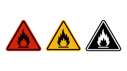 Red and yellow flammable hazard triangle warnings offer caution and safety