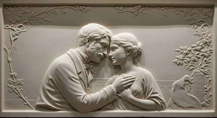 Romantic couple bas relief