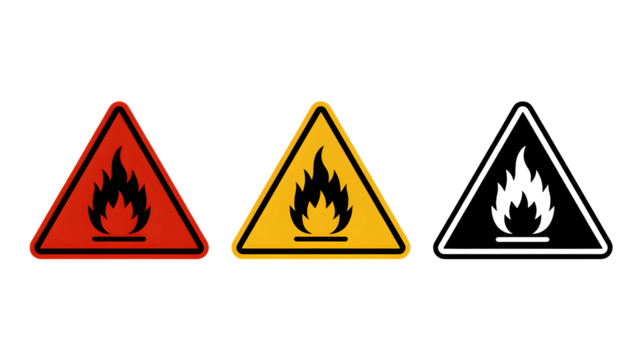 Red and yellow flammable hazard triangle warnings offer caution and safety - Powered by Adobe