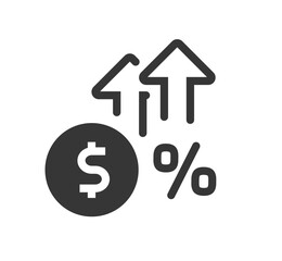 Money stock trade rate growth in percent sign symbol vector graphic illustration, dollar cash investment market moving up, increase economy revenue, tax fee hike image clip art