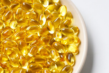 Softgel capsules of Vitamin D3 supplements, commonly used to support bone health, immunity, and overall wellness.