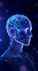 Holographic AI Geometric Network – Neon Blue & Lavender Digital Art (No Text)