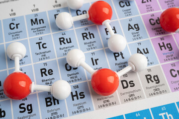 Molecules chemical on a periodic table background. © kanruthai