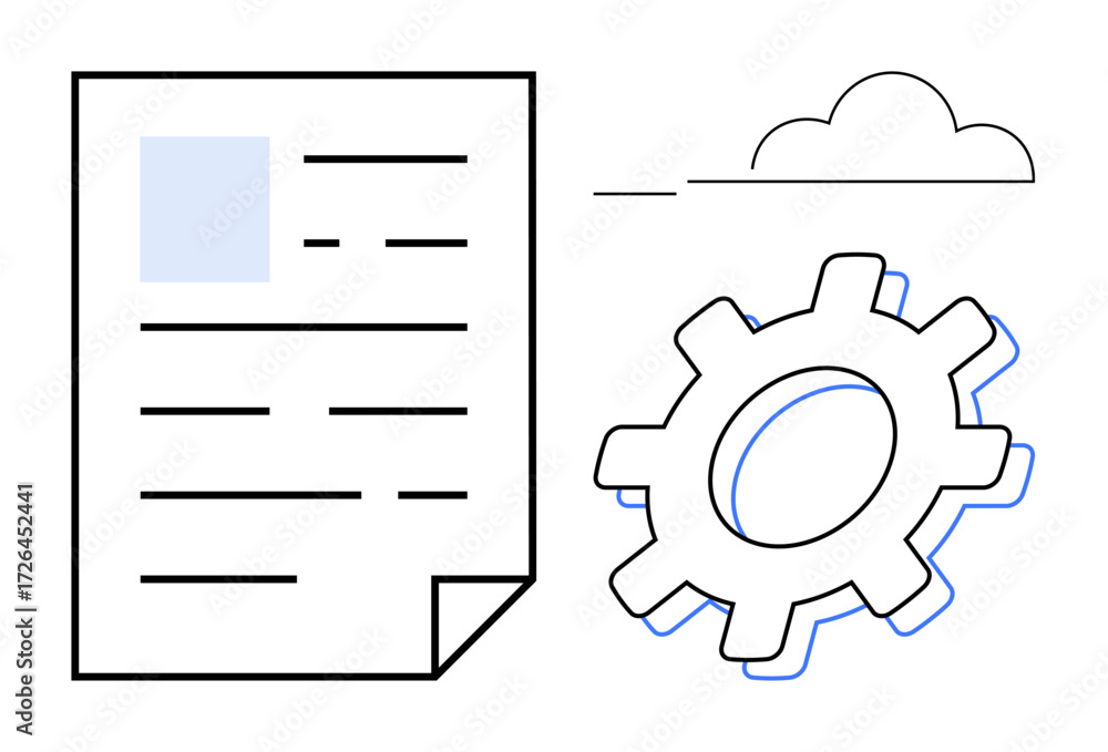 Poster document with outlines, gear representing system settings, and cloud denoting cloud computing. ideal