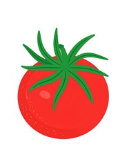 A single, ripe red tomato with a green stem and calyx