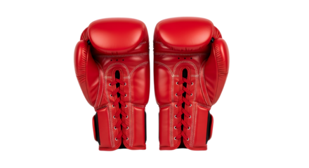 Pair of Red Leather Boxing Gloves with Laces sport