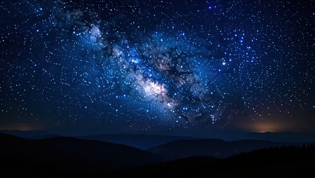 Milky Way Galaxy Shines Above Dark Mountain Ridges Under a Starr