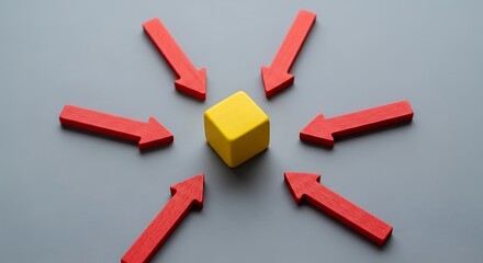 Red Arrows Converge Towards Yellow Cube