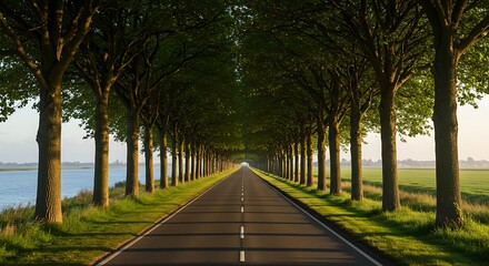 Scenic country road lined with trees